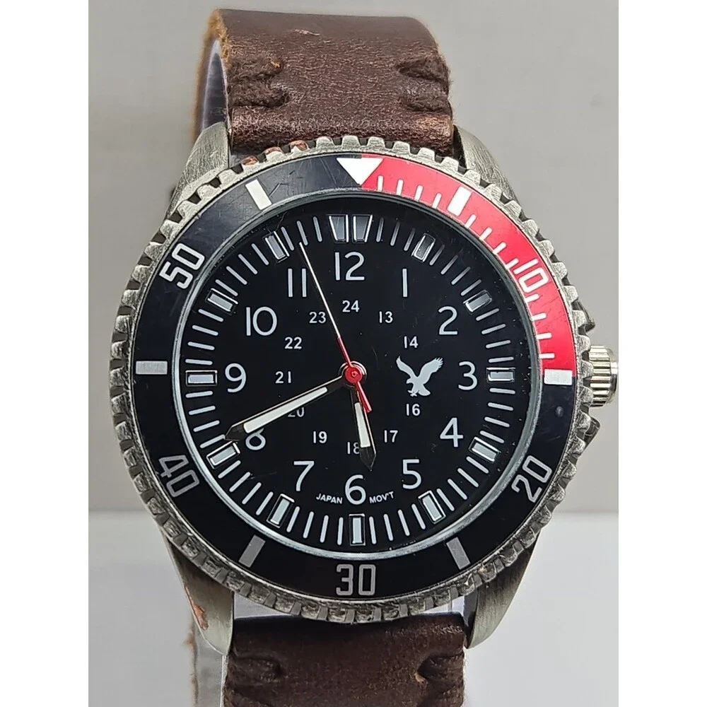 American Eagle Outfitters Mens Coke Bezel Brown Leather Quartz Watch New Battery